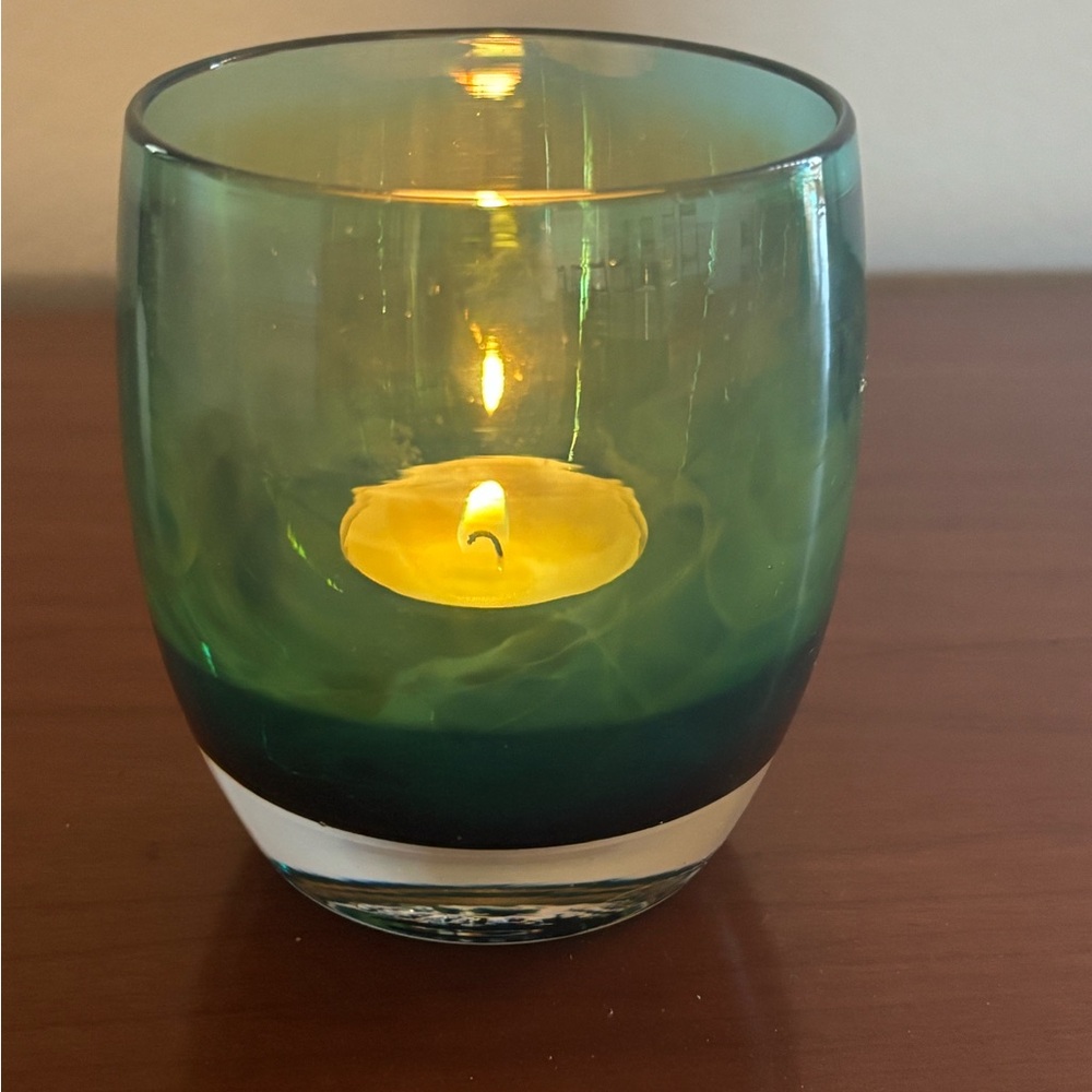 Glassybaby Handblown Teal and Green Glass Votive - Picture 7 of 7